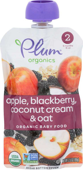 PLUM ORGANICS: Baby Food Apple Blackberry Coconut Cream And Oat S2, 3.5 oz New