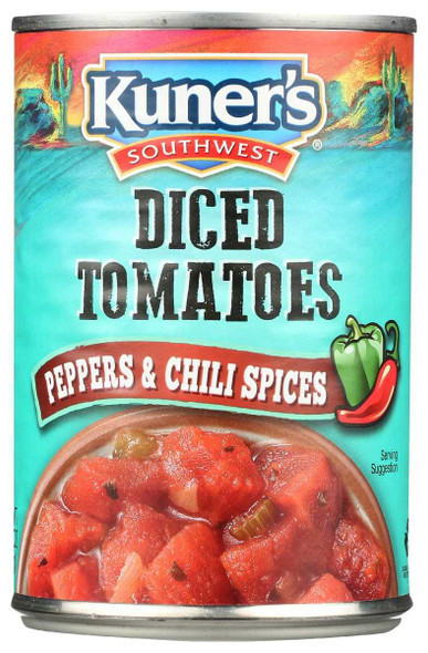 KUNERS: Diced Tomatoes With Peppers And Chili Spices, 14.5 oz New
