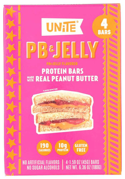 UNITE: Bar Protein Pb Jelly 4Pc, 6.36 OZ New