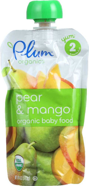 PLUM ORGANICS: Organic Baby Food Stage 2 Pear & Mango, 4 oz New