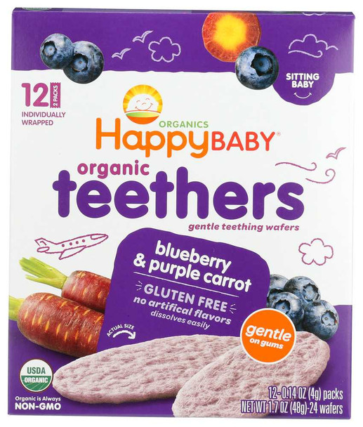 HAPPY BABY: Gentle Teething Wafers Blueberry & Purple Carrot Org, 1.7 oz New