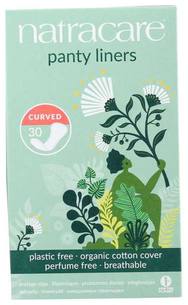 NATRACARE: Organic and Natural Panty Liners Cotton Cover Curved, 30 Liners New