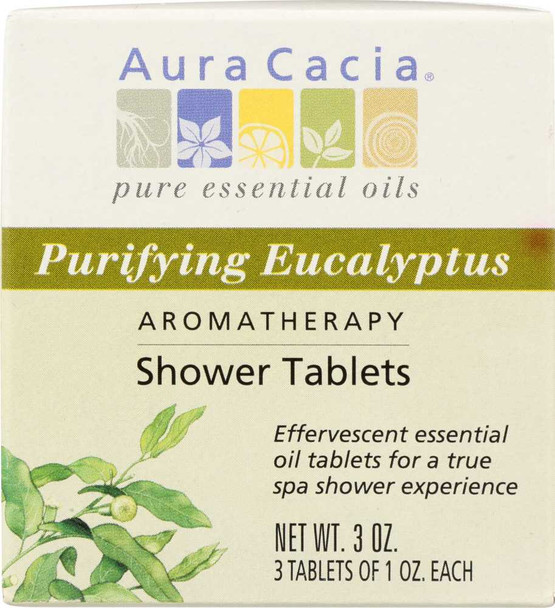 AURA CACIA: Aromatherapy Shower Tablets Purifying Eucalyptus 3 tablets (1 oz each), 3 oz New