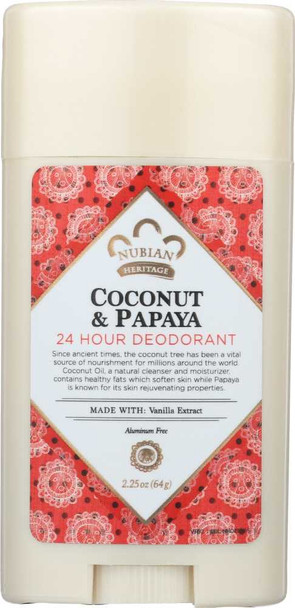 NUBIAN HERITAGE: Coconut and Papaya 24 Hour Deodorant, 2.25 oz New