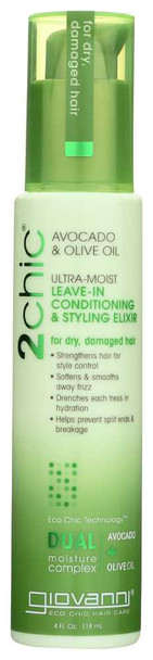 GIOVANNI COSMETICS: 2chic Ultra-Moist Leave-In Conditioning & Styling Elixir Avocado & Olive Oil, 4 oz New