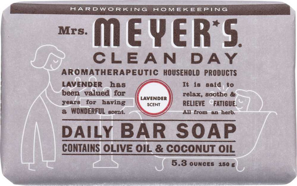 MRS MEYERS CLEAN DAY: Daily Bar Soap Lavender Scent, 5.3 oz New