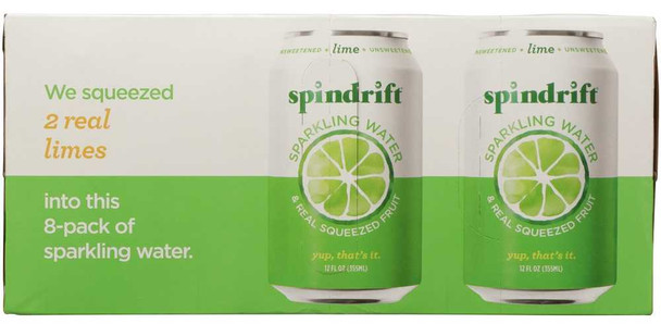 SPINDRIFT: Lime Sparkling Water 8 Pack, 96 fo New