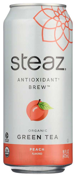 STEAZ: Organic Iced Green Tea Peach Lightly Sweetened, 16 oz New