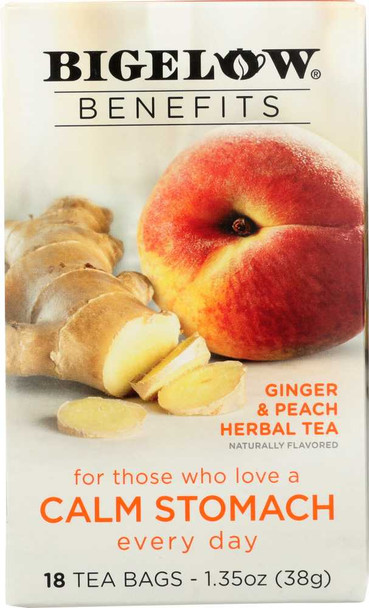 BIGELOW: Benefits Ginger and Peach Herbal Tea 18 Bags, 1.35 oz New