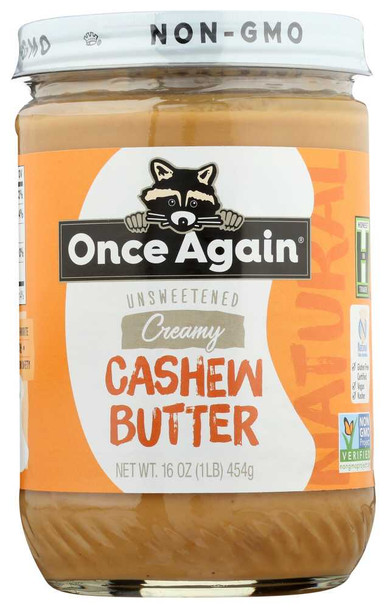ONCE AGAIN: Cashew Creamy Butter Unsweetened and Salt Free, 16 oz New