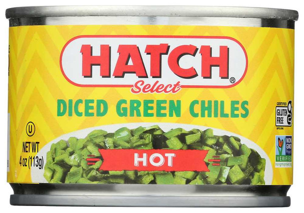 HATCH: Diced Hot Green Chilies, 4 oz New