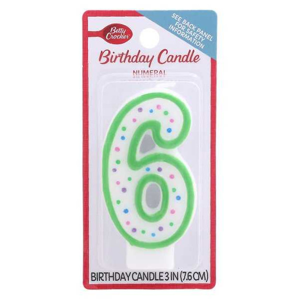 BETTY CROCKER: Birthday Candle Numeral 6, 1 ea New
