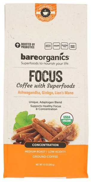 BAREORGANICS: Coffee Ground Focus Blnd, 10 OZ New