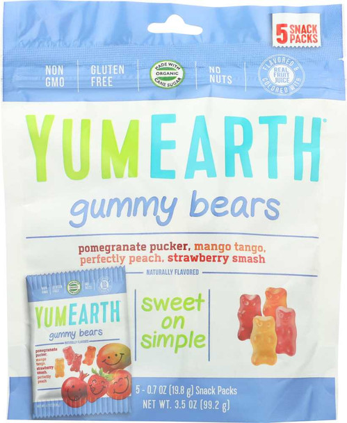 YUMEARTH ORGANICS: Gummy Bears 5 Snack Packs, 3.5 oz New