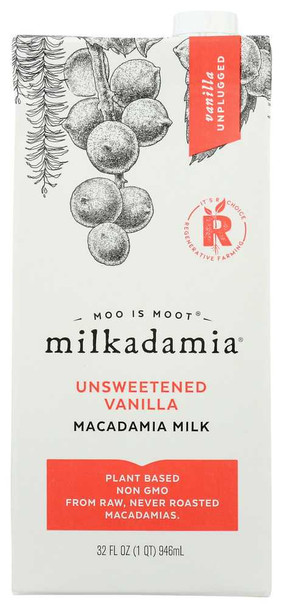 MILKADAMIA: Unsweetened Vanilla Macadamia Milk, 32 fl oz New
