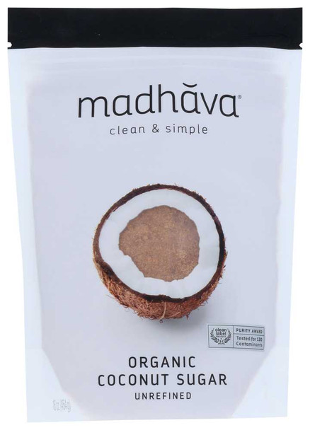 MADHAVA: Organic Coconut Sugar Pure and Unrefined, 16 oz New