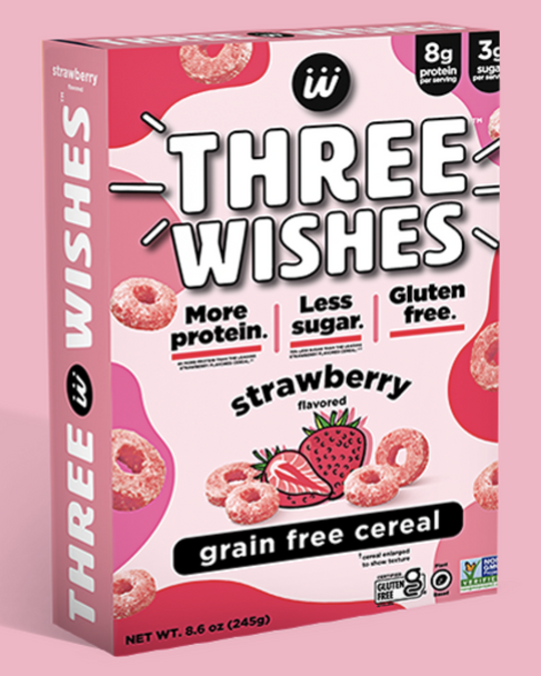 THREE WISHES: Cereal Strawberry, 8.6 OZ New