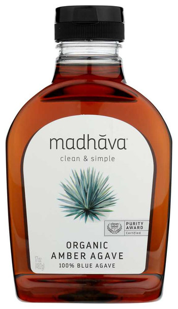 MADHAVA HONEY: Organic Amber Agave, 17 oz New