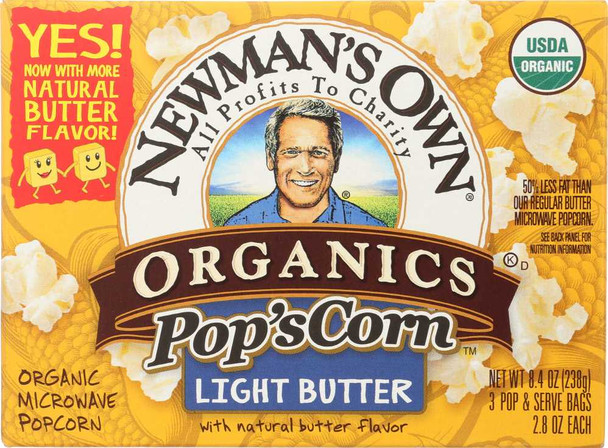 NEWMAN'S OWN: Organic Pop's Corn Organic Microwave Popcorn Light Butter, 8.4 oz New