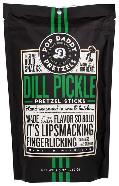 POP DADDY POPCORN & PRETZELS: Dill Pickle Seasoned Pretzels Sticks, 7.5 oz New