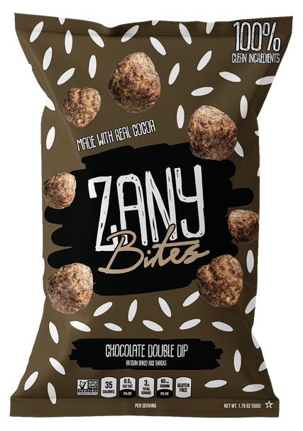 ZANY BITES: Chocolate Double Dip Artisan Baked Rice Snacks, 1.75 oz New