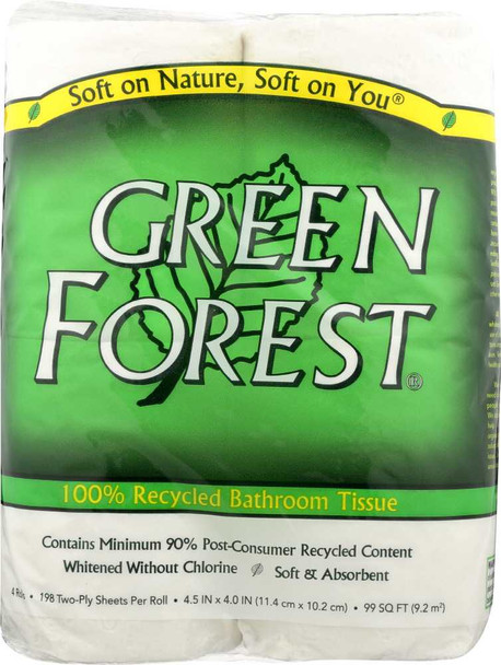 GREEN FOREST: Bath Tissue White 4 Rolls 198 Sheets, 1 ea New