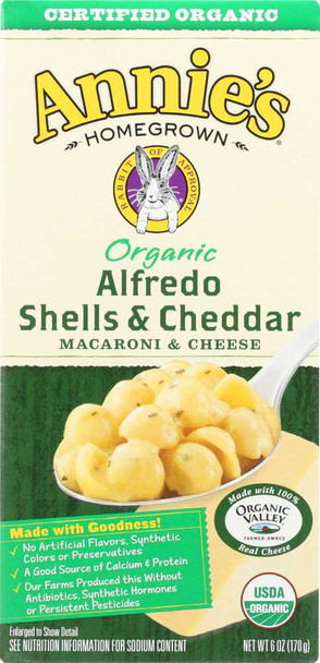 ANNIES HOMEGROWN: Mac and Cheese Shell And Alfredo, 6 oz New