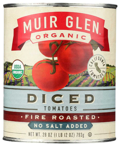 MUIR GLEN: Fire Roasted Diced Tomatoes No Salt Added, 28 oz New