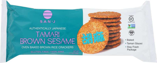 SAN J: Tamari Brown Sesame Crackers, 3.7 oz New