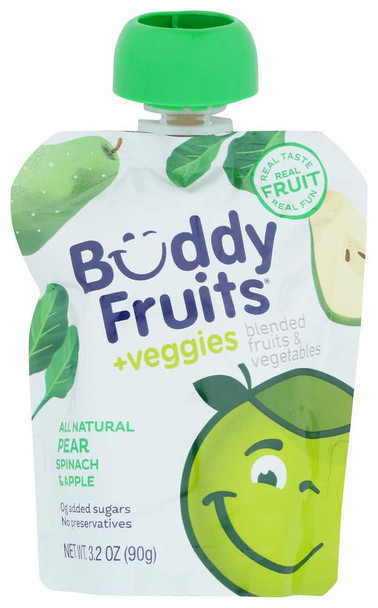 BUDDY FRUITS: Pear Spinach And Apple Blended Fruits And Vegetables, 3.2 oz New