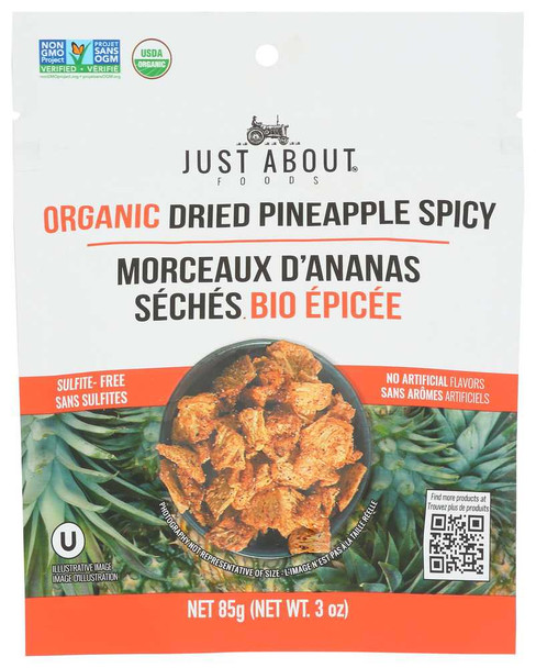 JUST ABOUT FOODS: Organic Dried Pineapple Spicy, 3 oz New