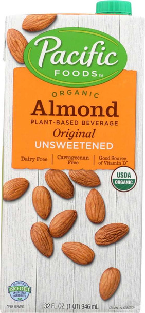 PACIFIC FOODS: Organic Almond Milk Original Unsweetened, 32 oz New