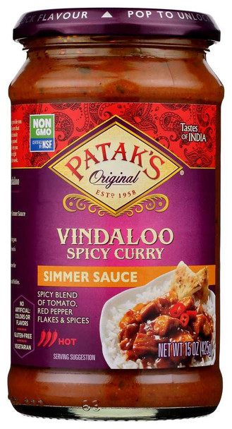PATAKS: Vindaloo Spicy Curry Simmer Sauce, 15 oz New