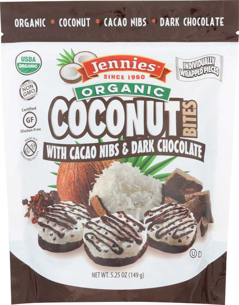 JENNIES: Organic Coconut Bites With Cacao Nibs, 5.25 oz New