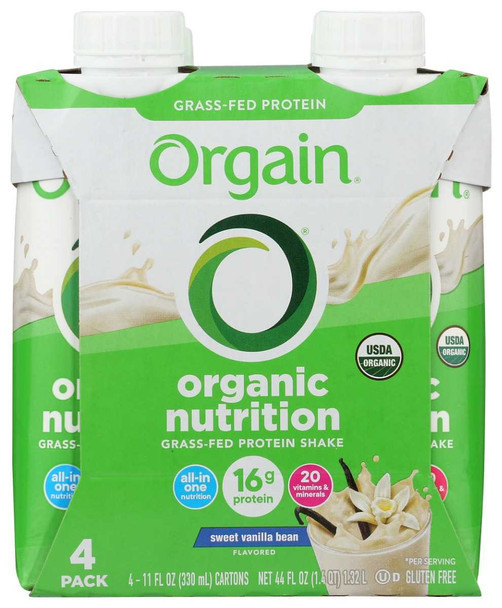 ORGAIN: Organic Nutritional Shake Sweet Vanilla Bean 4 count, 44 oz New