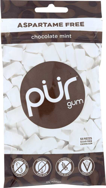 PURE MINTS GUM: Gum Chocolate Mint Bag, 77 gm New
