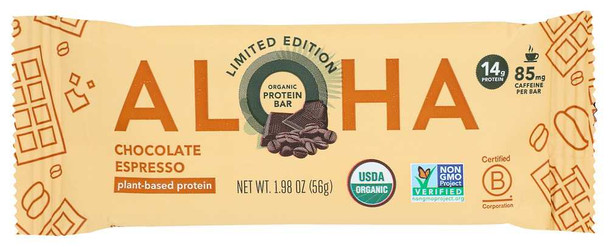 ALOHA: Chocolate Espresso Protein Plus Caffeine Bar, 1.98 oz New