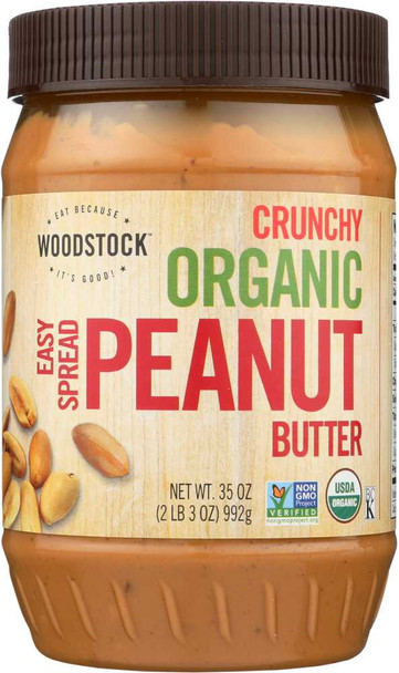WOODSTOCK: Organic Crunchy Easy Spread Peanut Butter, 35 oz New