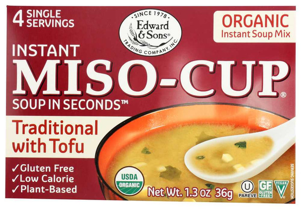 EDWARD & SONS: Organic Gluten Free Miso-Cup Natural / Instant 4 Pack, 1.3 oz New