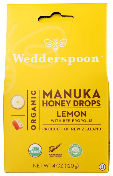 WEDDERSPOON: Organic Manuka Honey Drops Lemon, 4 oz New