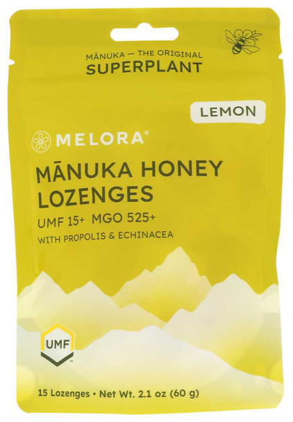 MELORA: Lemon Manuka Honey Lozenges, 2.1 oz New