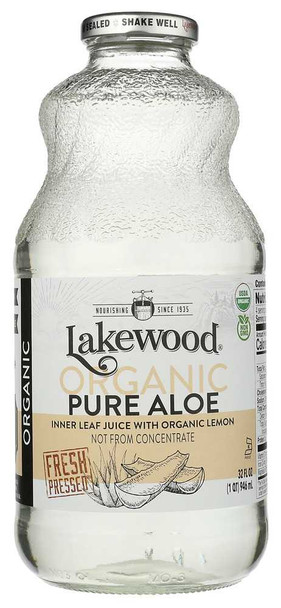 LAKEWOOD ORGANIC: Pure Aloe Inner Fillet Juice with Lemon, 32 Oz New