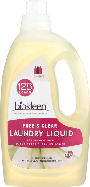BIO KLEEN: Laundry Liquid Free and Clear Unscented, 64 oz New