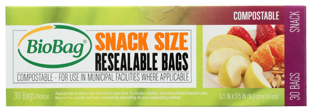 BIOBAG: Snack Size Resealable Bags, 30 bg New