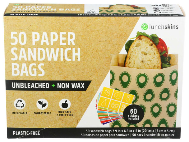 LUNCHSKINS: Paper Sandwich Bag Avocado, 50 ct New