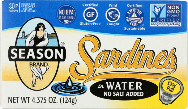 SEASONS: Sardines in Water No Salt Added, 4.375 oz New
