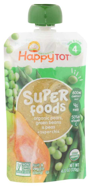 HAPPY TOT ORGANIC SUPERFOODS: Green Bean Pear and Pea, 4.22 oz New
