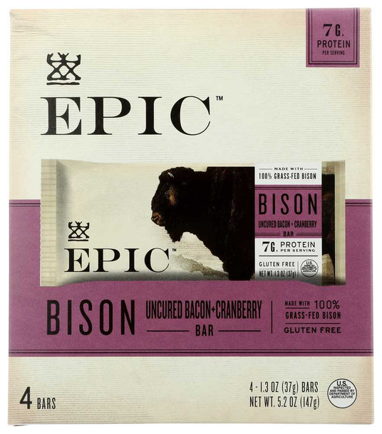 EPIC: Bison Bacon Cranberry Bars 4Pk, 5.2 oz New