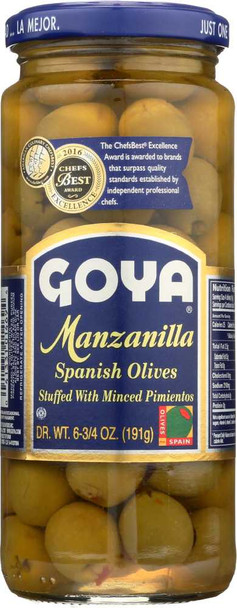 GOYA: Olives Spanish Manzanilla with Stuffed Minced Pimientos, 6.75 oz New