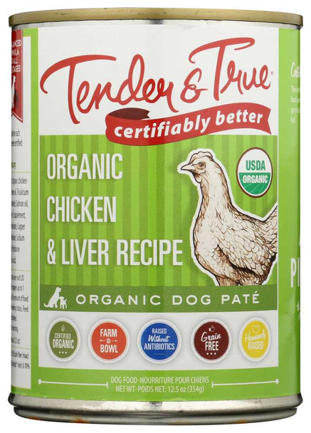 TENDER AND TRUE: Organic Chicken and Liver Canned Dog Food, 12.5 oz New